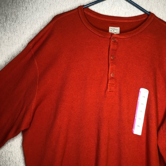 NWT Merona Shirt Men's XXL Rust Orange Thermal Waffle Knit Henley Long Sleeve - Picture 4 of 13